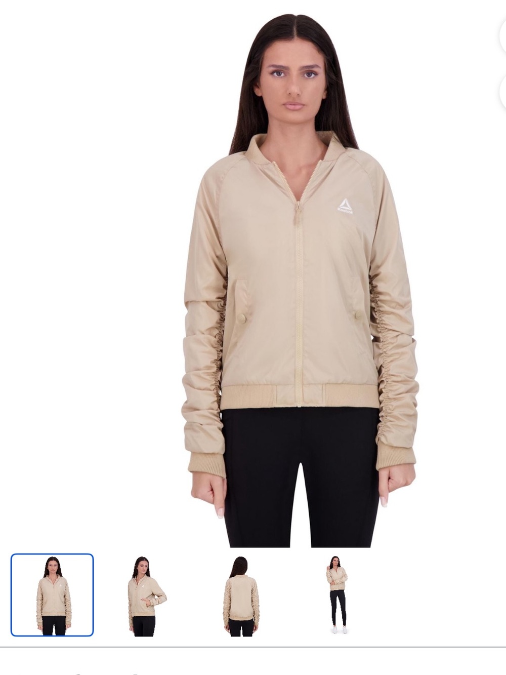 Reebok Ruched Beige Women's Lightweight Bomber Puff Jacket